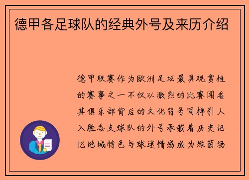 德甲各足球队的经典外号及来历介绍